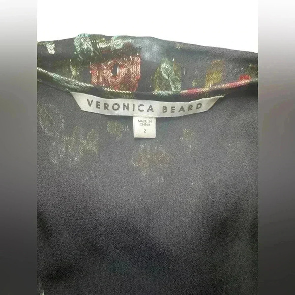 Veronica Beard Joyce Metallic Floral Silk Blend Blouse Black Gold Size XS - Picture 6 of 6